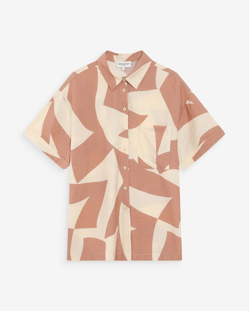 SHORT PRINTED SHIRT MOCHA VEIL