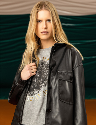 FASHION COAT BLACK ECO LEATHER