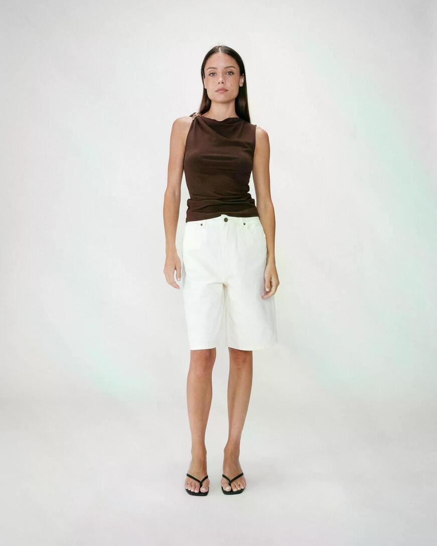 HIGH-WEISTED LONG DENIM BERMUDA ECRU WILL,30