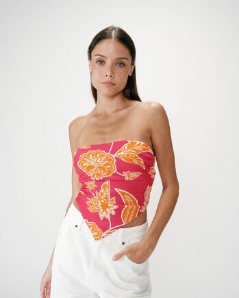 FLORAL BANDEAU TOP WITH TIE-BACK FUCHSIA WILLARA