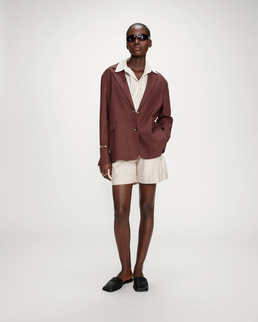 STRAIGHT BUTTONED LINEN SUIT CHOCOLAT VELIZE