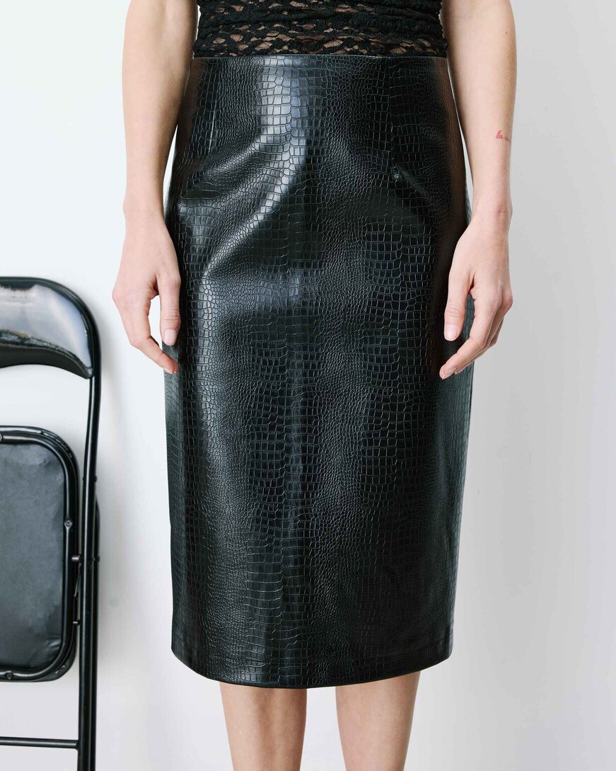 FAUX-LEATHER PENCIL SKIRT PYTHON ACACIA
