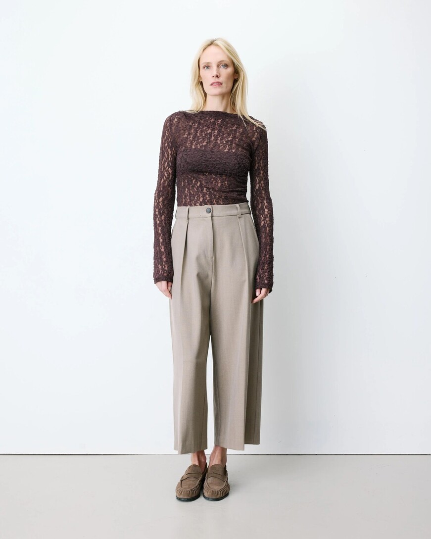 WIDE-LEG CROPPED TAILORED PANTS BEIGE ATLANTIS,M