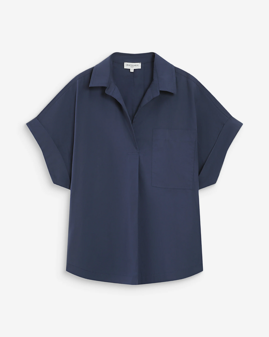 LOOSE COTTON BLOUSE MARINE VERSIGNY