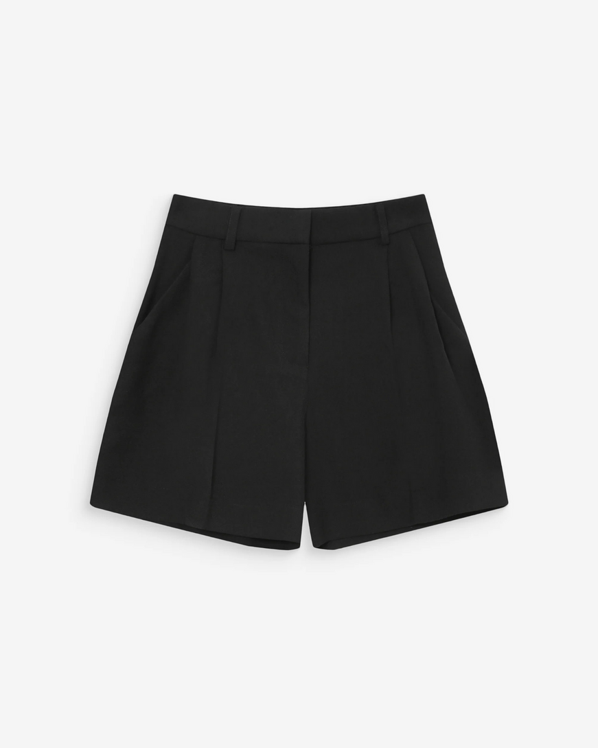 PLEATED STRAIGHT SHORTS NOIR VITE