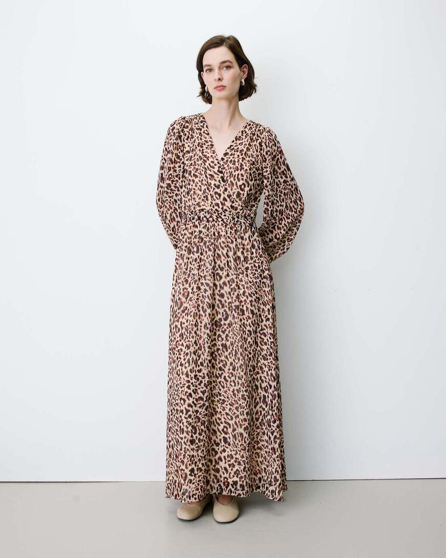 LONG V-NECK LONG-SLEEVE PRINTED DRESS LEO ALICE