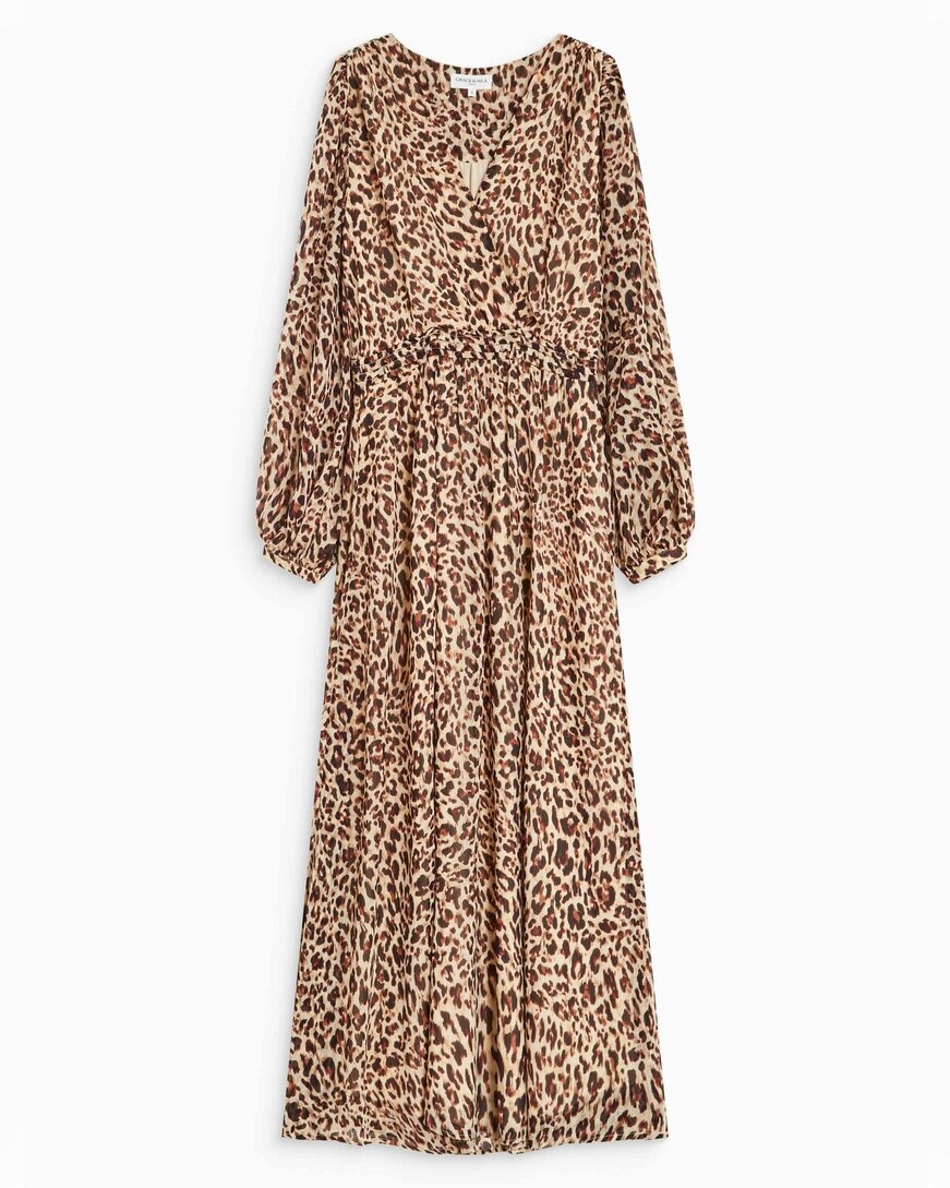 LONG V-NECK LONG-SLEEVE PRINTED DRESS LEO ALICE
