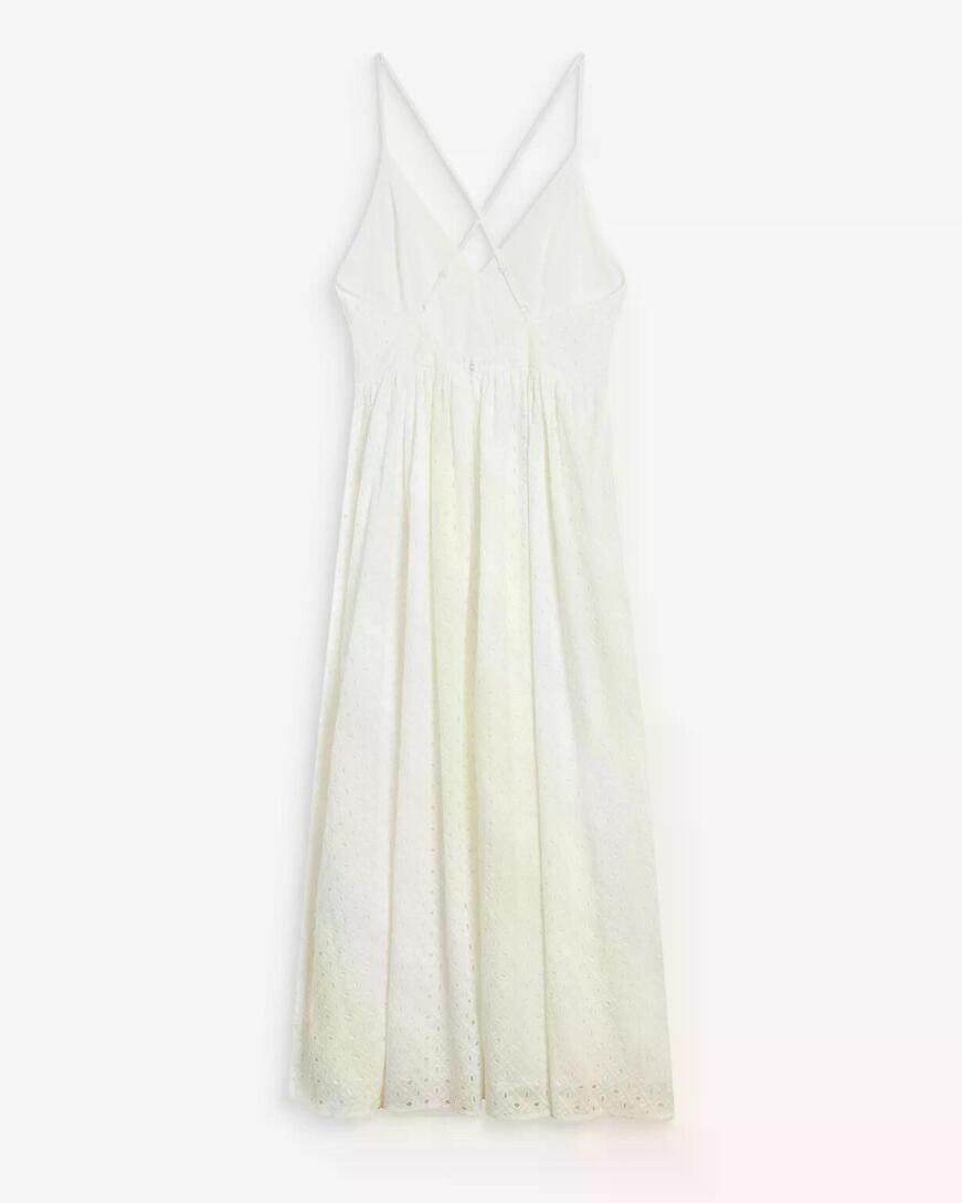 FLARED LONG V-NECK EYELET DRESS WHITE WIMALA,L