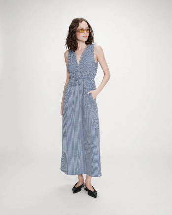 LONG CHECKED DRESS MARINE VELMIRA