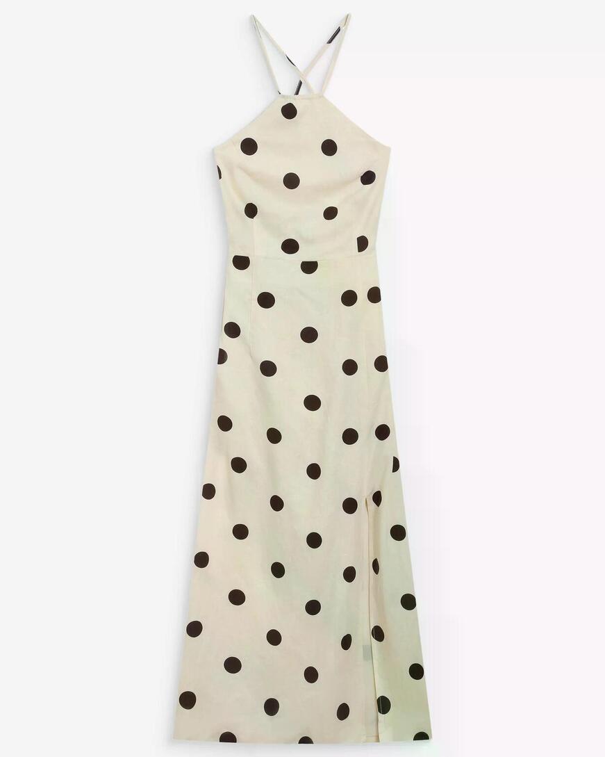 FITTED POLKA DOT LONG DRESS WITH OPEN BACK ECRU WYELLA,M