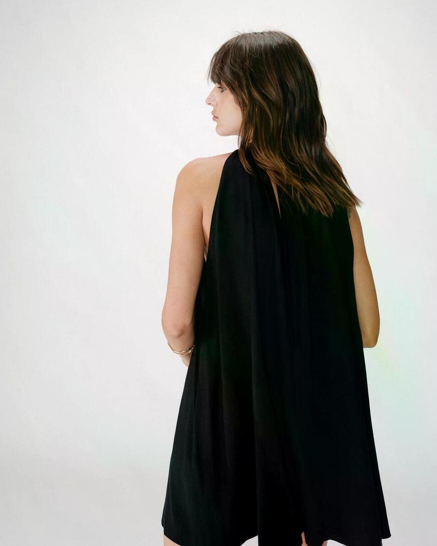 FLARED SHORT LINEN DRESS WITH TIE-BACK NOIR WHOLA,S