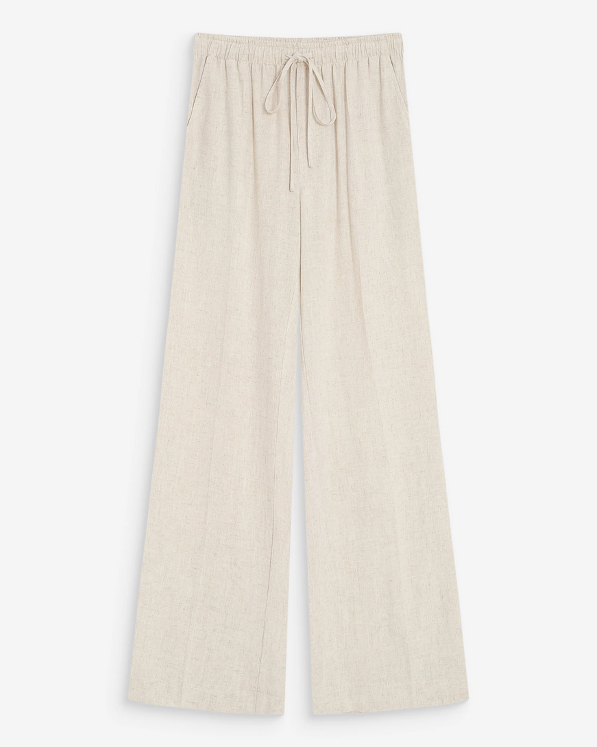 WIDE-LEG LINEN PANTS SABLE RAVEN