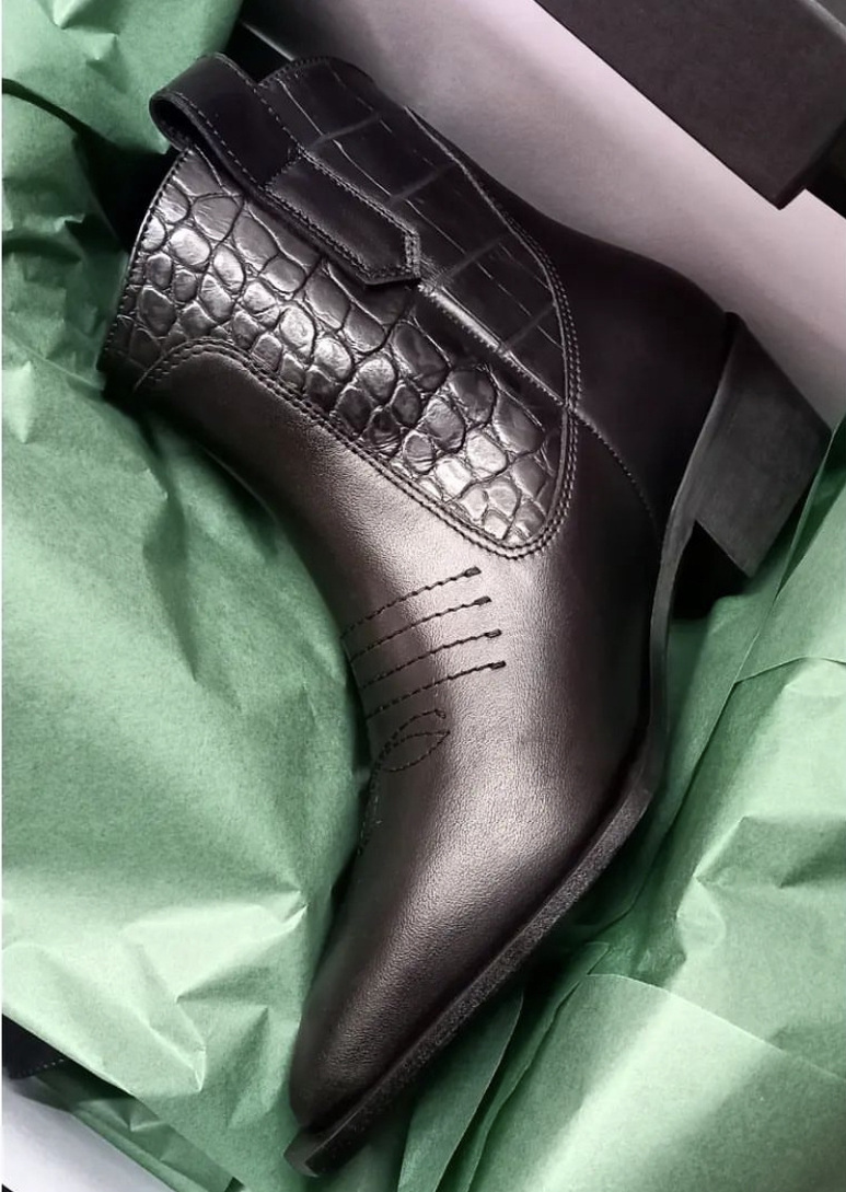 ΜΠΟΤΑΚΙ ΔΕΡΜΑ ΜΑΥΡΟ ΧΕΙΡΟΠΟΙΗΤΟ (COWBOY ANKLE BOOTS) ANESIS