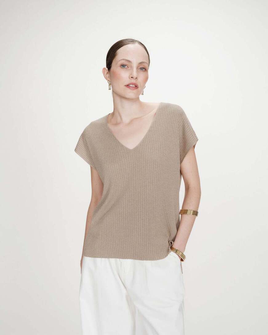 LOOSE LUREX V-NEK TOP VAPORO