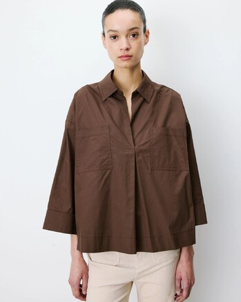 COTTON WIDE-SLEEVE BLOUSE CHOCOLAT AMBRE