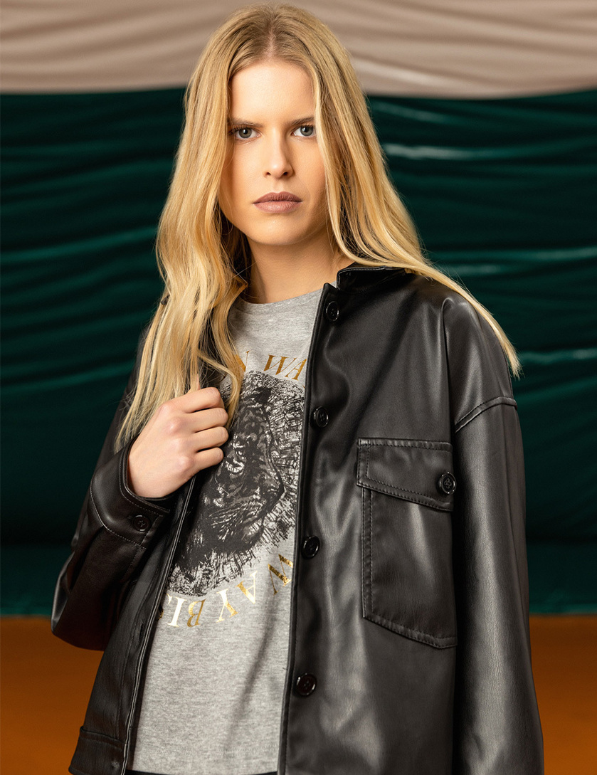 FASHION COAT BLACK ECO LEATHER,L