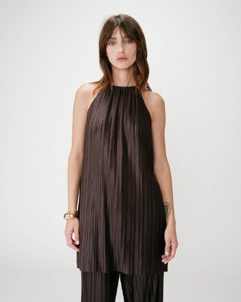 PLEATED SHORT HALTEMECK DRESS CHOCOLAT WILONA