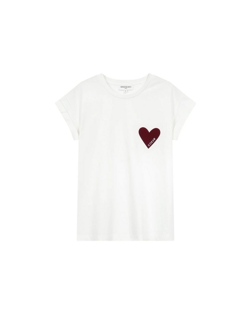 HEART PRINT T-SHIRT BORDEAUX TAKE GRACE&MILA,S