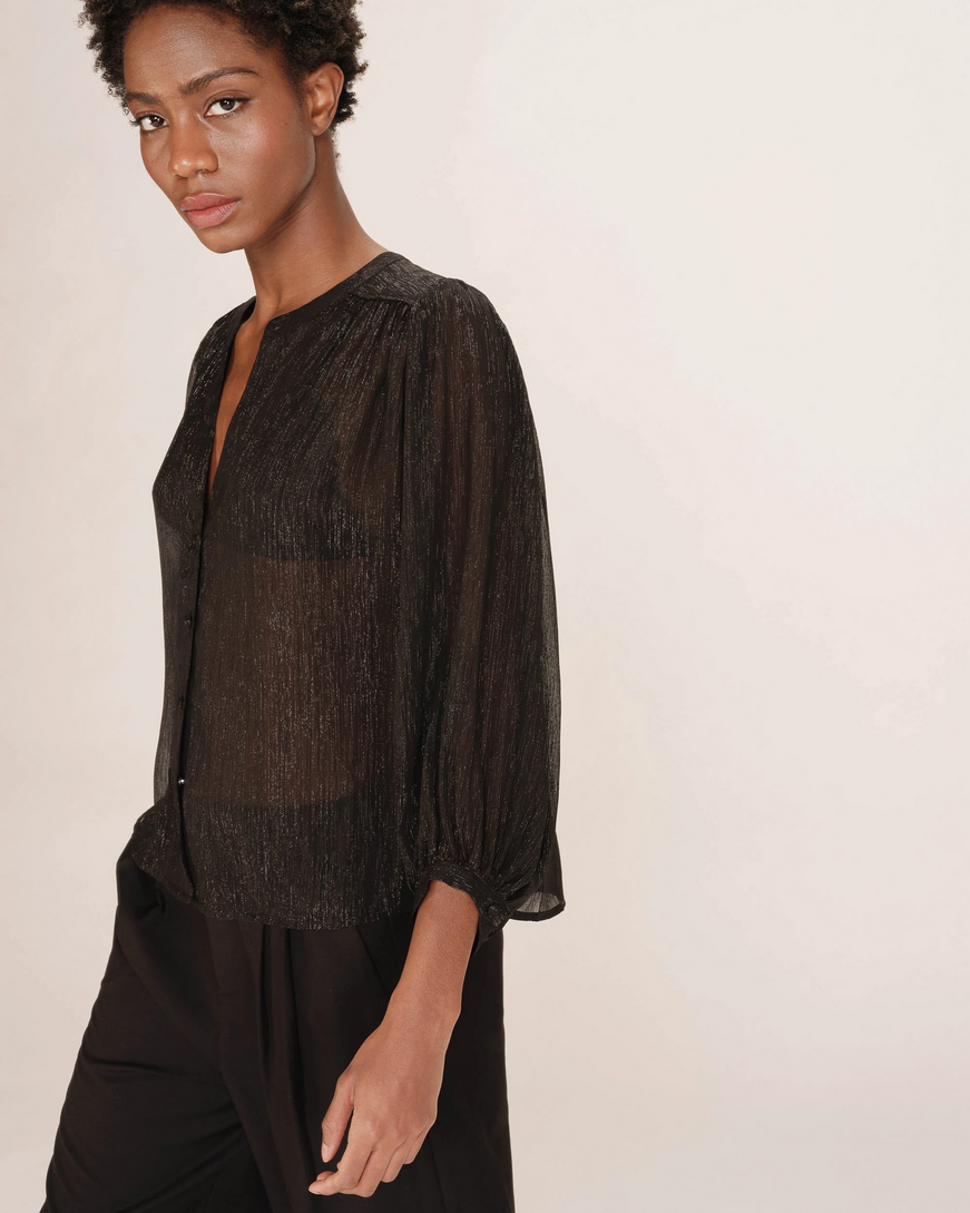 SHEER LUREX BLOUSE BLACK TARZY