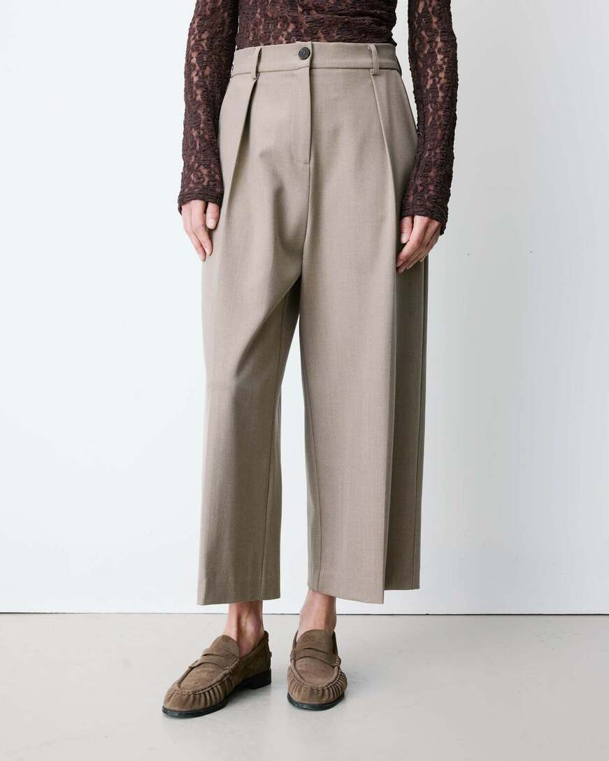 WIDE-LEG CROPPED TAILORED PANTS BEIGE ATLANTIS,M