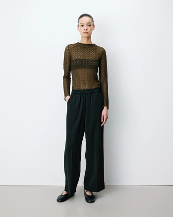 WIDE-LEG FLUID PANTS MID-RISE WAIST NOIR NOBLESSE