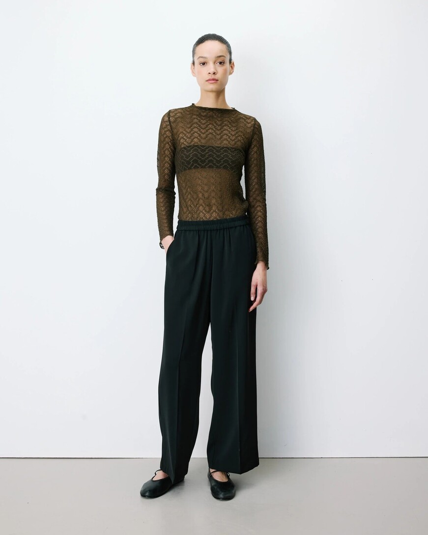 WIDE-LEG FLUID PANTS MID-RISE WAIST NOIR NOBLESSE