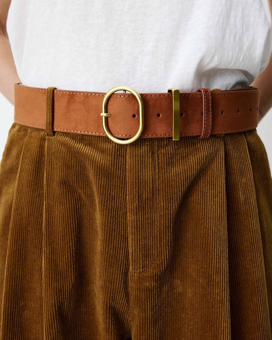 SUEDE BELT WITH GOLD BUCKLE COFFE SWINTON